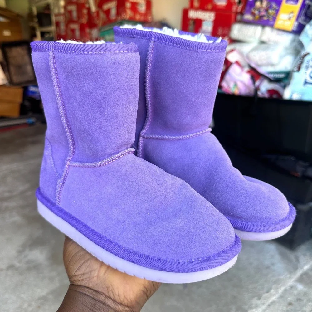Koolaburra by UGG Victoria Purple Suede Faux Fur Lined Boots Big Kids Size 1